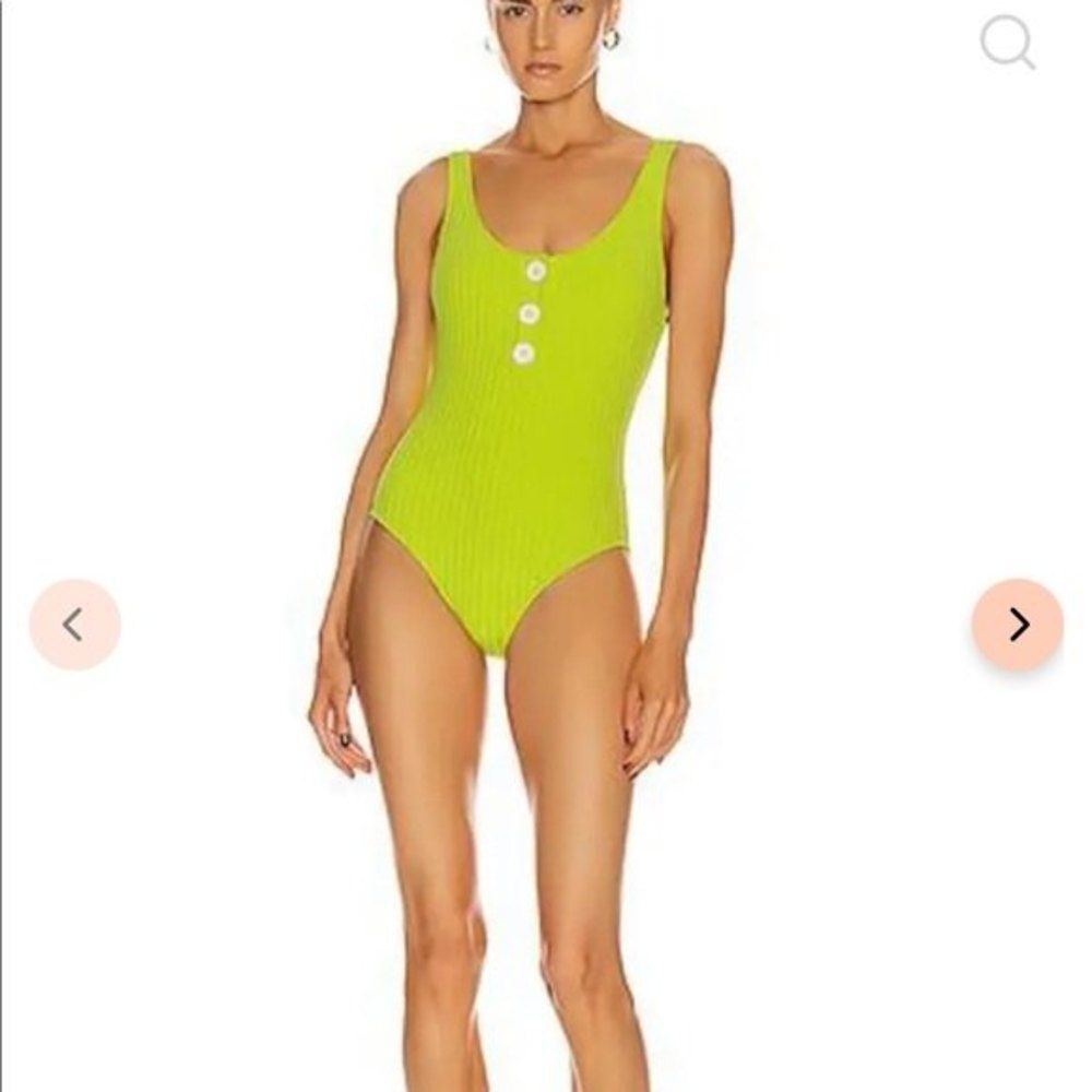 SOLID AND STRIPED Womens The Anne-Marie in Chartreuse Rib Button Swimsuit Sz XS - Picture 2 of 10
